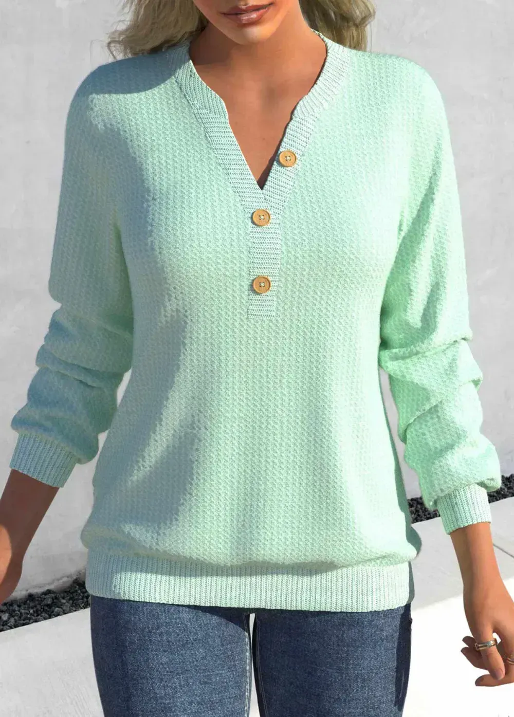 Mint Green Split Long Sleeve Sweatshirt