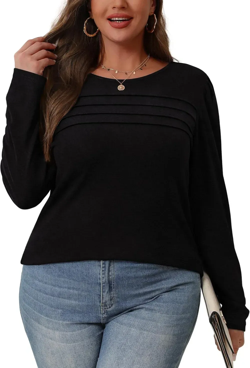 OFEEFAN Long Sleeve Shirts for Women Fall Fashion 2024 Dressy Casual Blouses Trendy Pleated Tunic Tops for Leggings