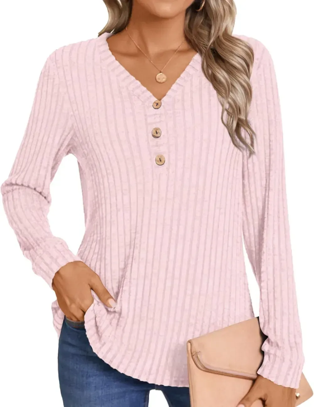 HOTGIFT Womens 2024 Fall Winter Tunic Tops Long Sleeve Casual T-Shirts Soft Comfy Stripe Blouse Lightweight