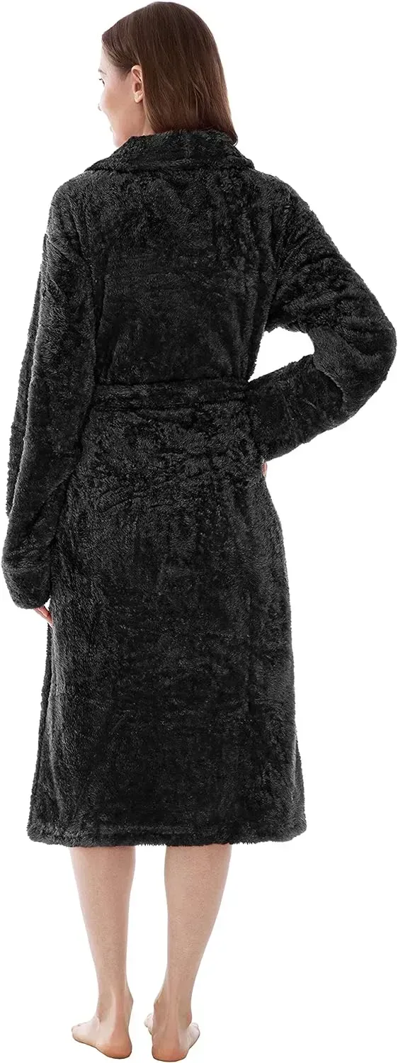 Premium Womens Plush Soft Robe Fluffy, Warm, Fleece Sherpa Shaggy Bathrobe