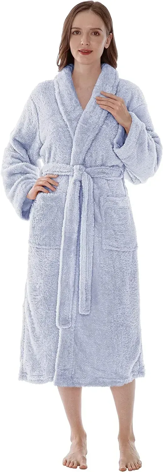 Premium Womens Plush Soft Robe Fluffy, Warm, Fleece Sherpa Shaggy Bathrobe