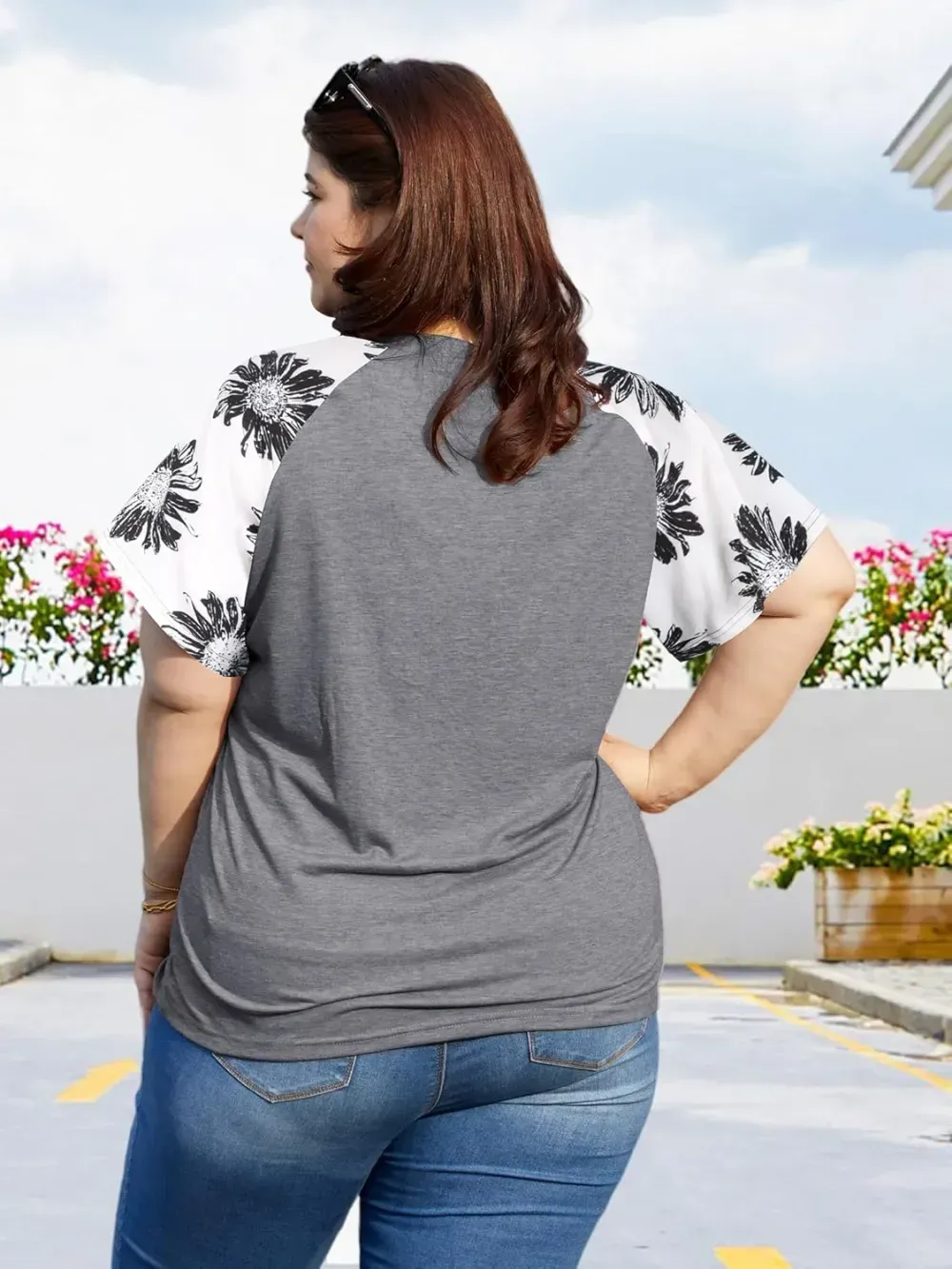 HDLTE Womens Plus Size Tops Floral Bell Sleeves Blouses Summer Crewneck Tunic Loose Casual T Shirts