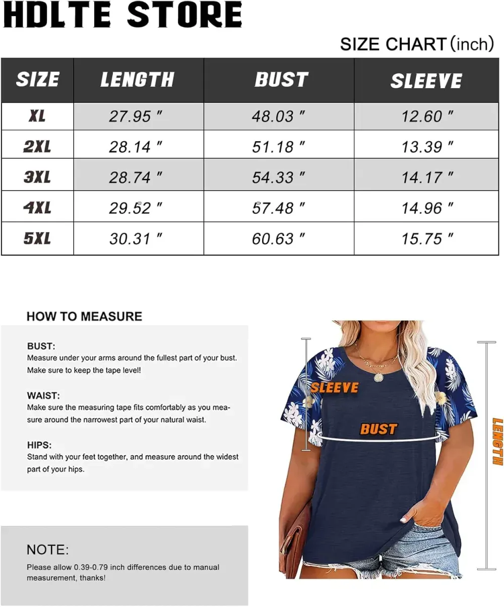 HDLTE Womens Plus Size Tops Floral Bell Sleeves Blouses Summer Crewneck Tunic Loose Casual T Shirts