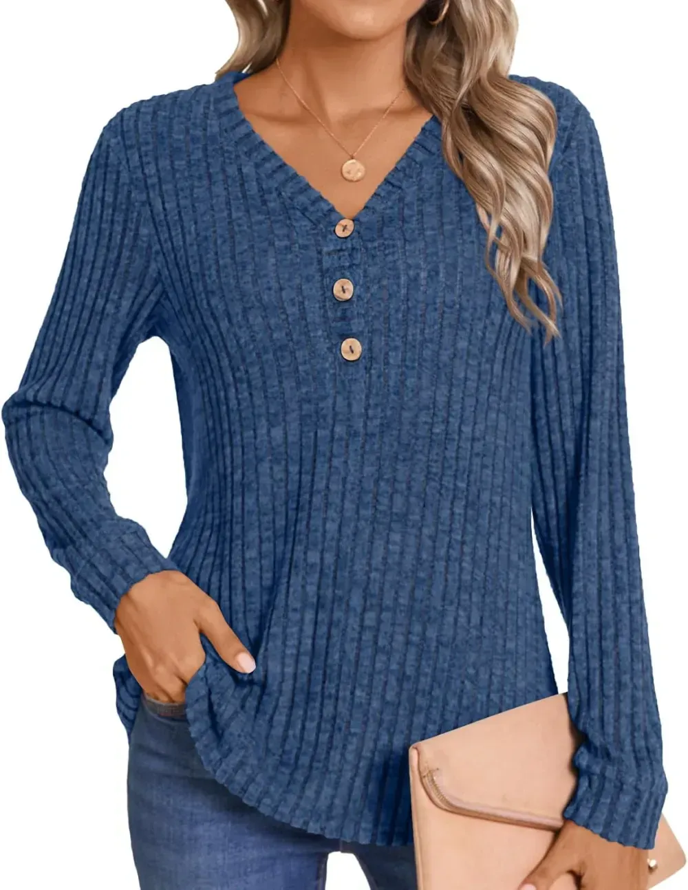 HOTGIFT Womens 2024 Fall Winter Tunic Tops Long Sleeve Casual T-Shirts Soft Comfy Stripe Blouse Lightweight