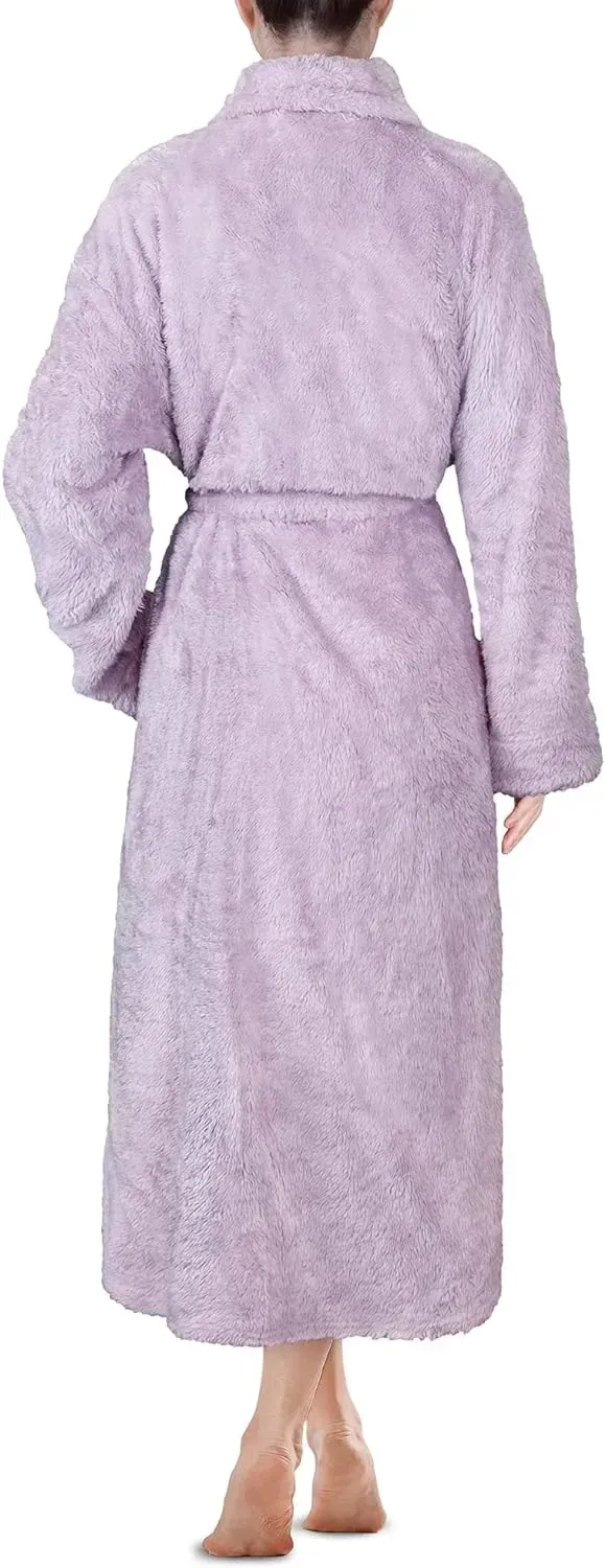 Premium Womens Plush Soft Robe Fluffy, Warm, Fleece Sherpa Shaggy Bathrobe