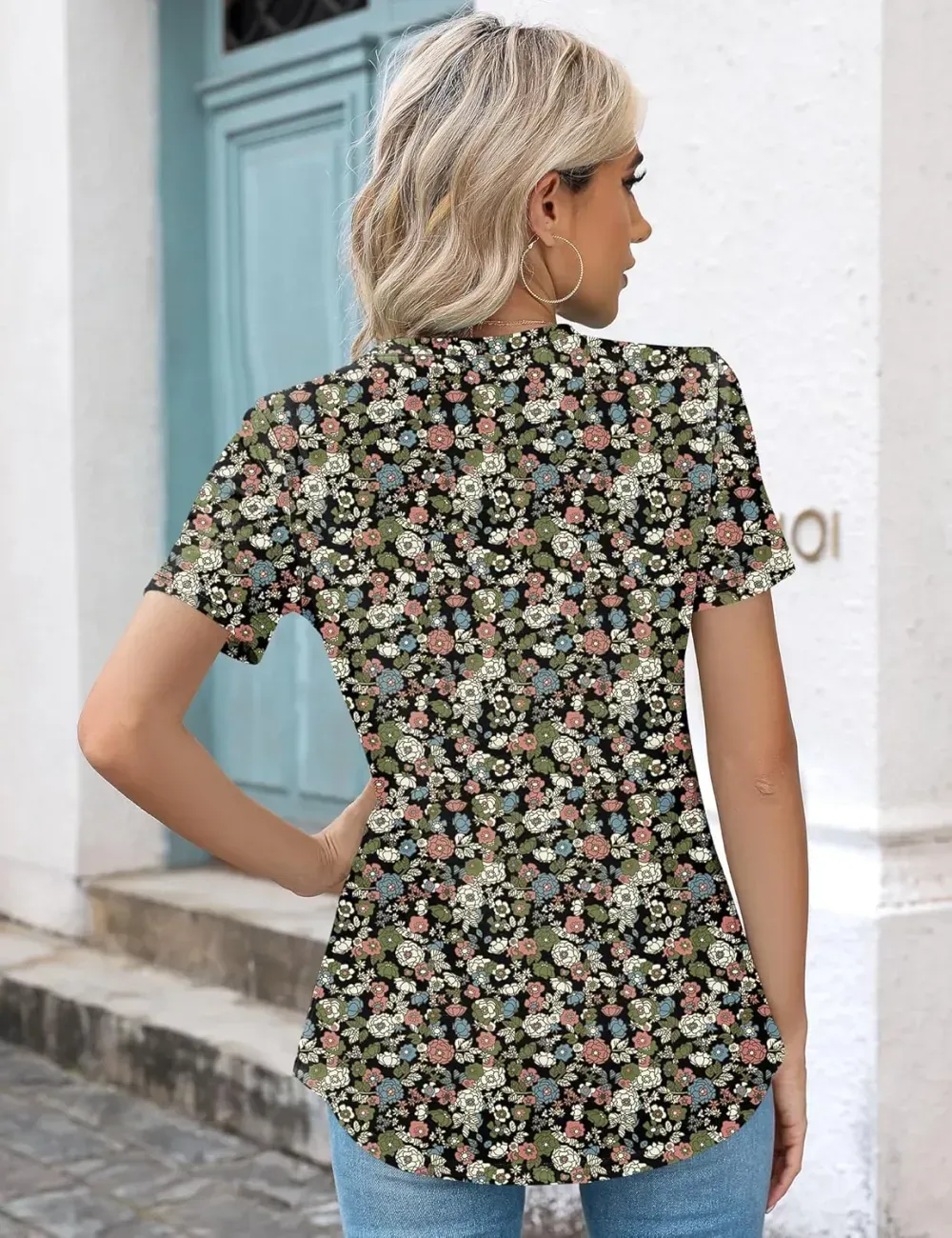 Kistore Womens Casual Crew Neck Short Sleeve Pleated Tops Blouses Fashion Clothes 2024