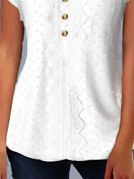 Women's Dot Short Sleeve V-neck Top