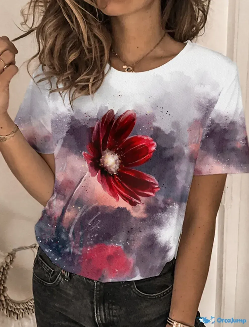 Women's Short Sleeve Floral Print T-Shirt