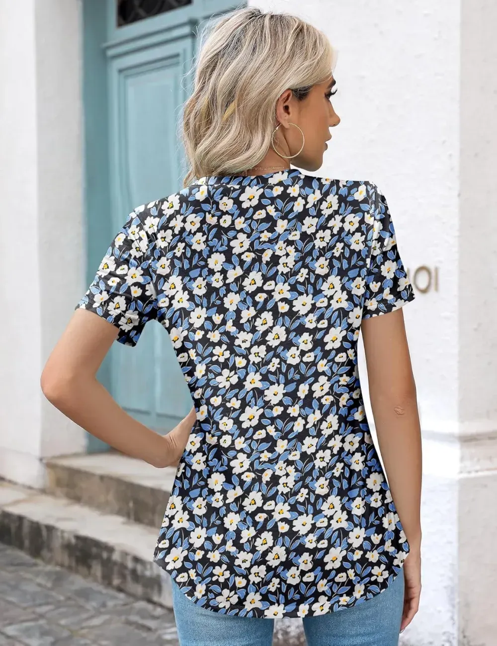 Kistore Womens Casual Crew Neck Short Sleeve Pleated Tops Blouses Fashion Clothes 2024