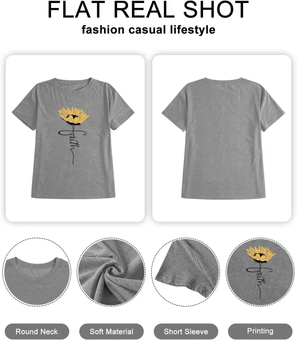 HDLTE Womens Plus Size Tops Floral Bell Sleeves Blouses Summer Crewneck Tunic Loose Casual T Shirts