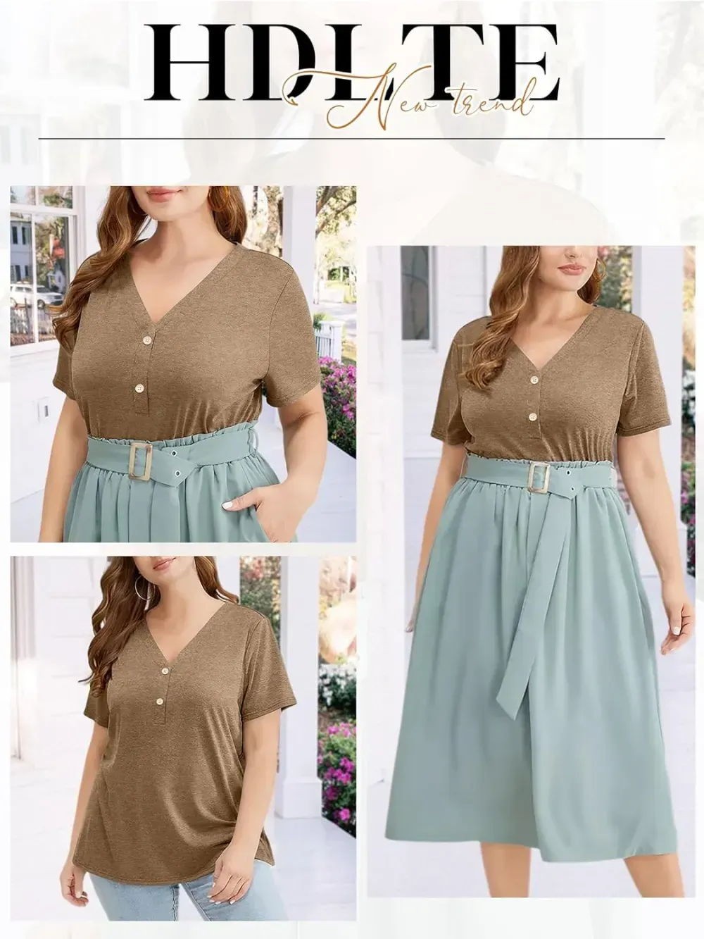 HDLTE Womens Plus Size Tops Floral Bell Sleeves Blouses Summer Crewneck Tunic Loose Casual T Shirts