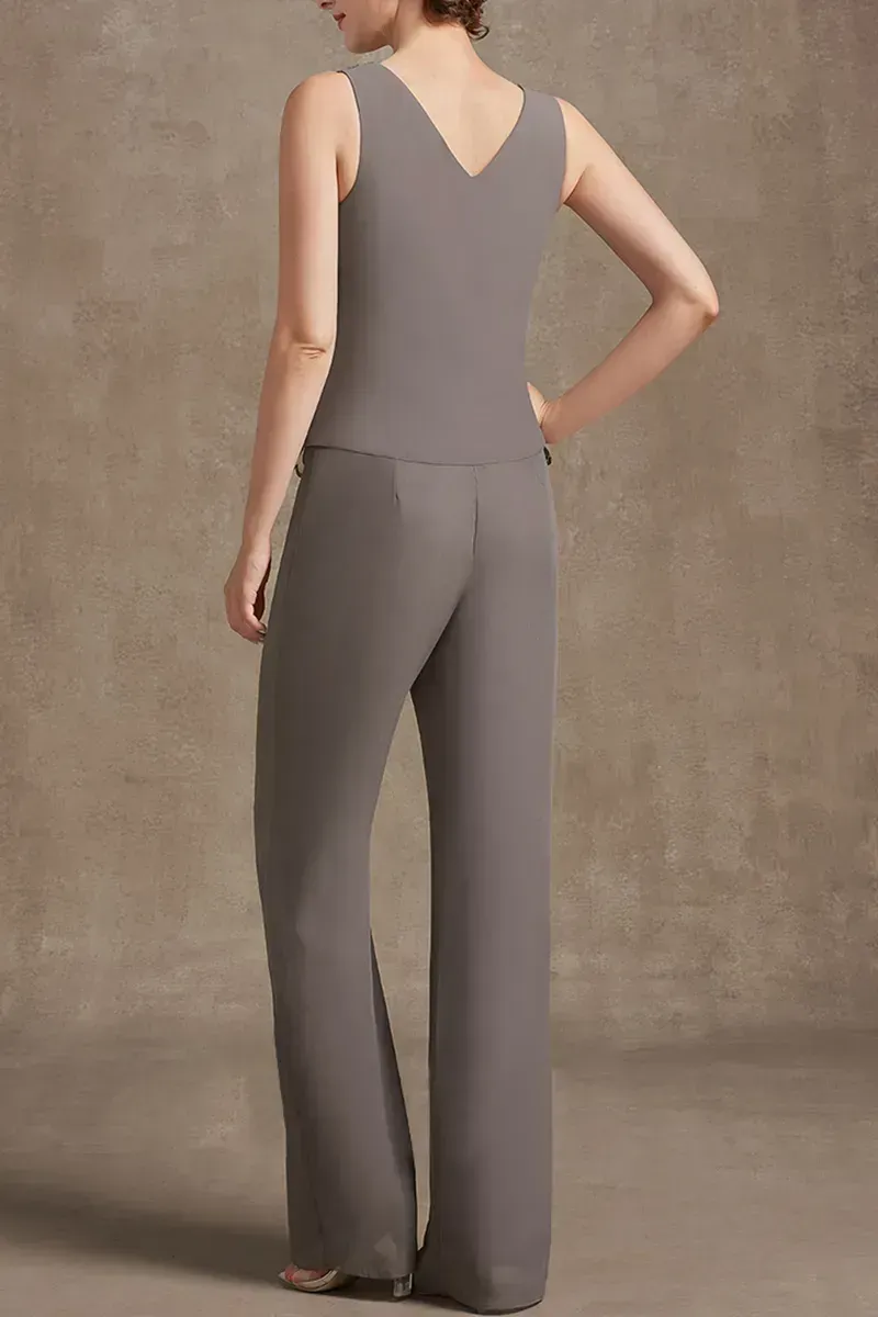 Plus Size Embroidery Chiffon Three Pieces Set Pant Suits