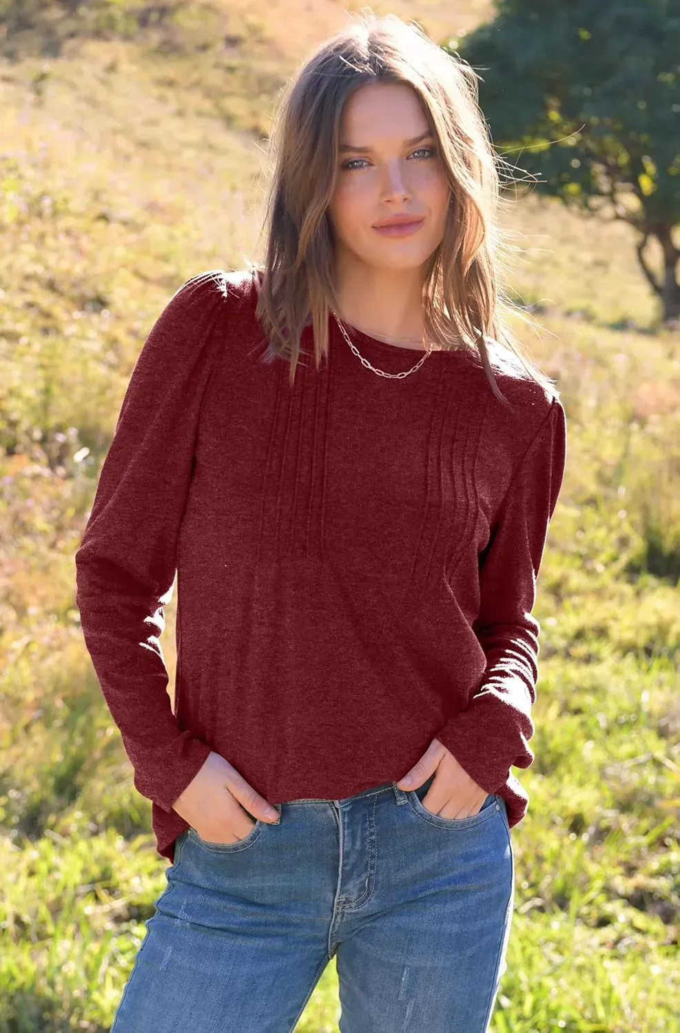 WIHOLL Blouses for Womens Dressy Casual 2024 Fall Tops Long Sleeve Shirts Loose Fit Tunics