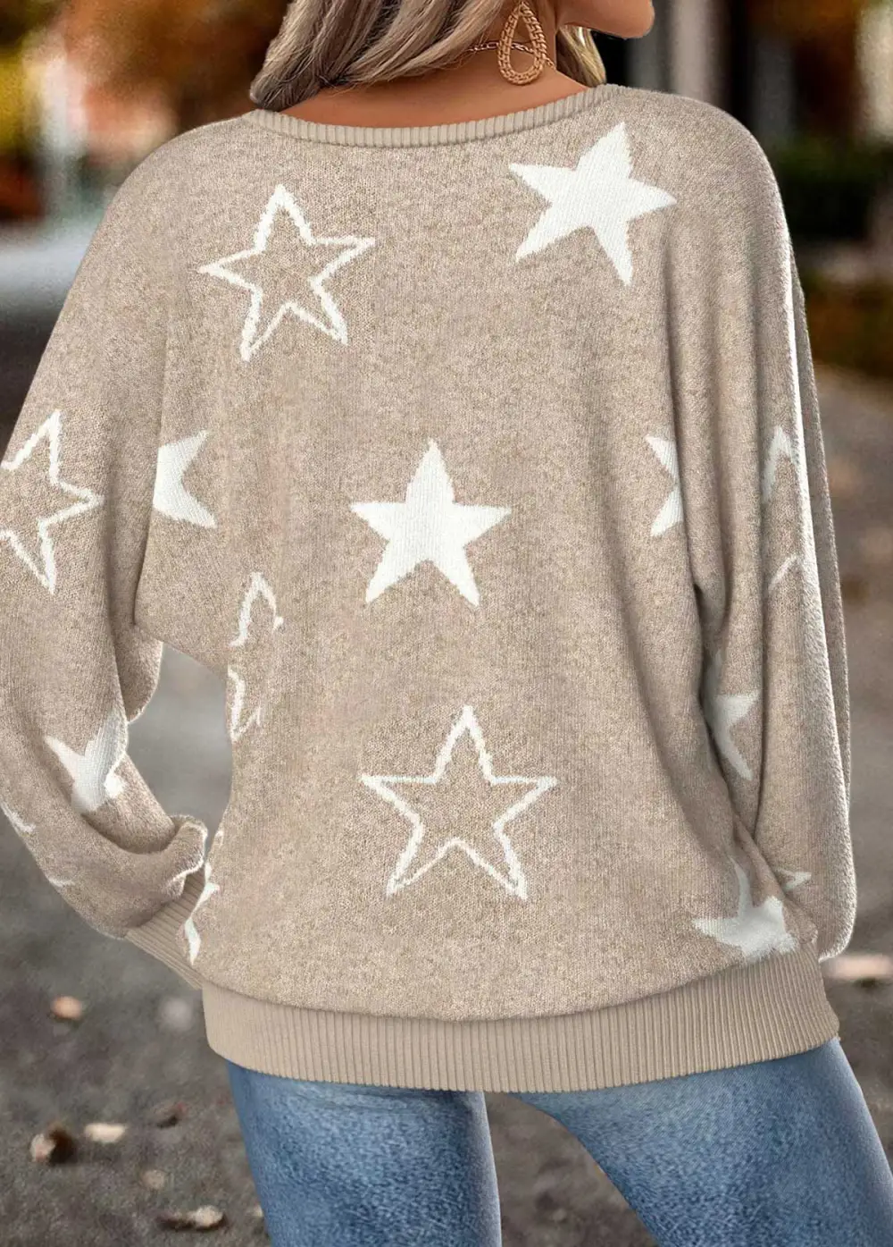 Light Camel Tummy Coverage Star Print T Shirt