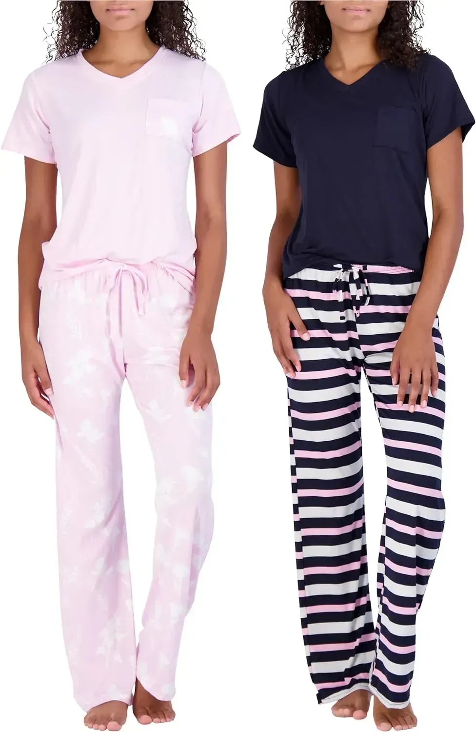 2 Pack: Women's Pajama Set Super-Soft Short & Long Sleeve Top With Pants (Available In Plus Size)