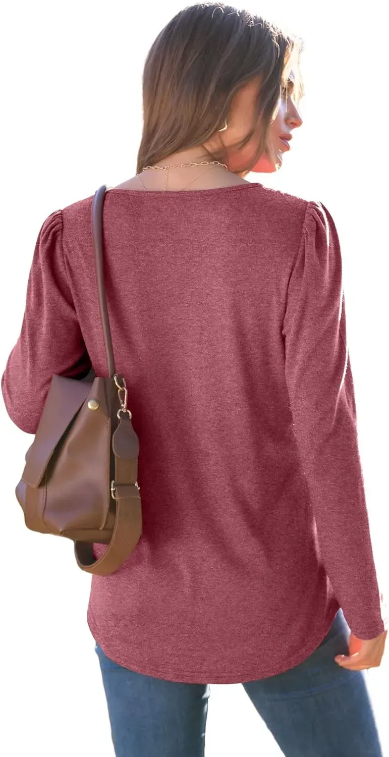 WIHOLL Blouses for Womens Dressy Casual 2024 Fall Tops Long Sleeve Shirts Loose Fit Tunics