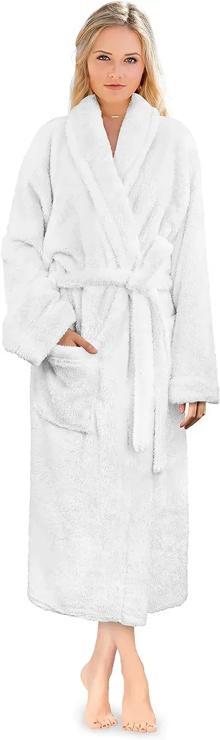 Premium Womens Plush Soft Robe Fluffy, Warm, Fleece Sherpa Shaggy Bathrobe