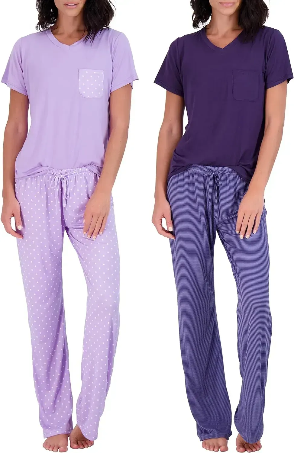 2 Pack: Women's Pajama Set Super-Soft Short & Long Sleeve Top With Pants (Available In Plus Size)