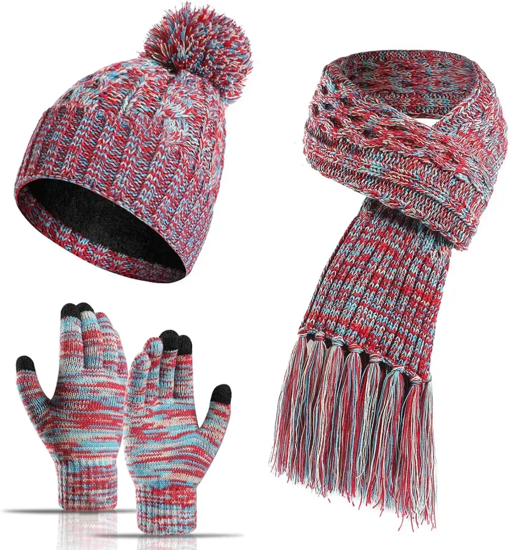 Honnesserry Winter Warm Beanie Hat Scarf and Touchscreen Gloves Set for Womens Skull Caps Neck Scarves with Fleece Lined