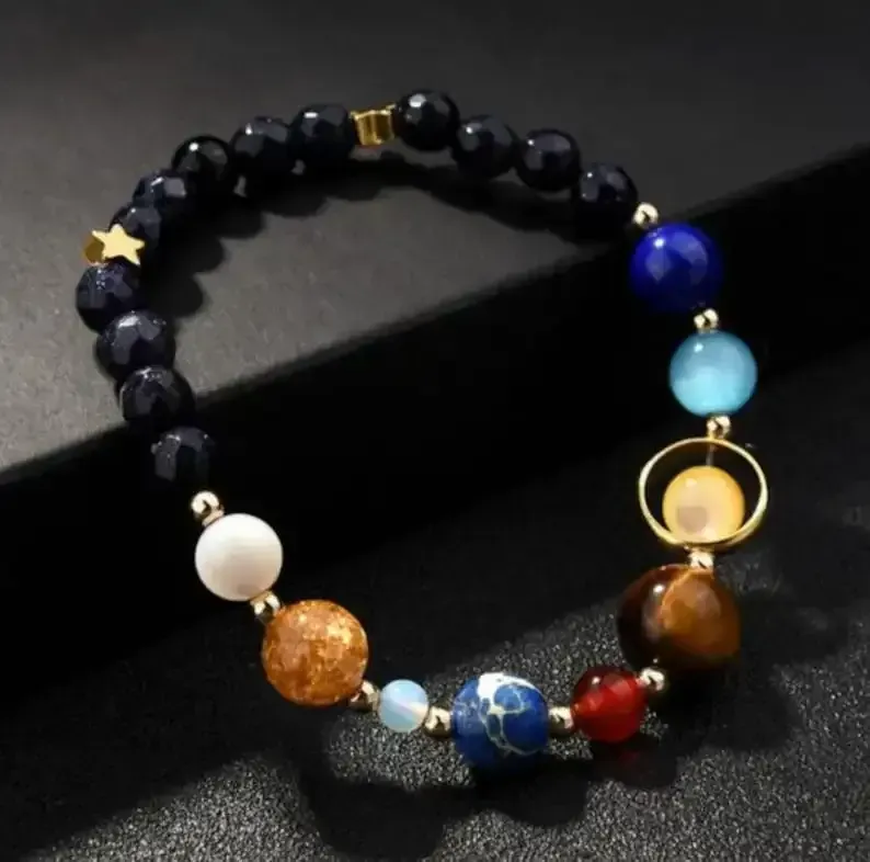 Universe Galaxy the Eight Planets Bracelet-Solar System Natural Stone Bead Bracelet -Yoga Chakra Bracelet-Guardian Star Earth Space Bracelet