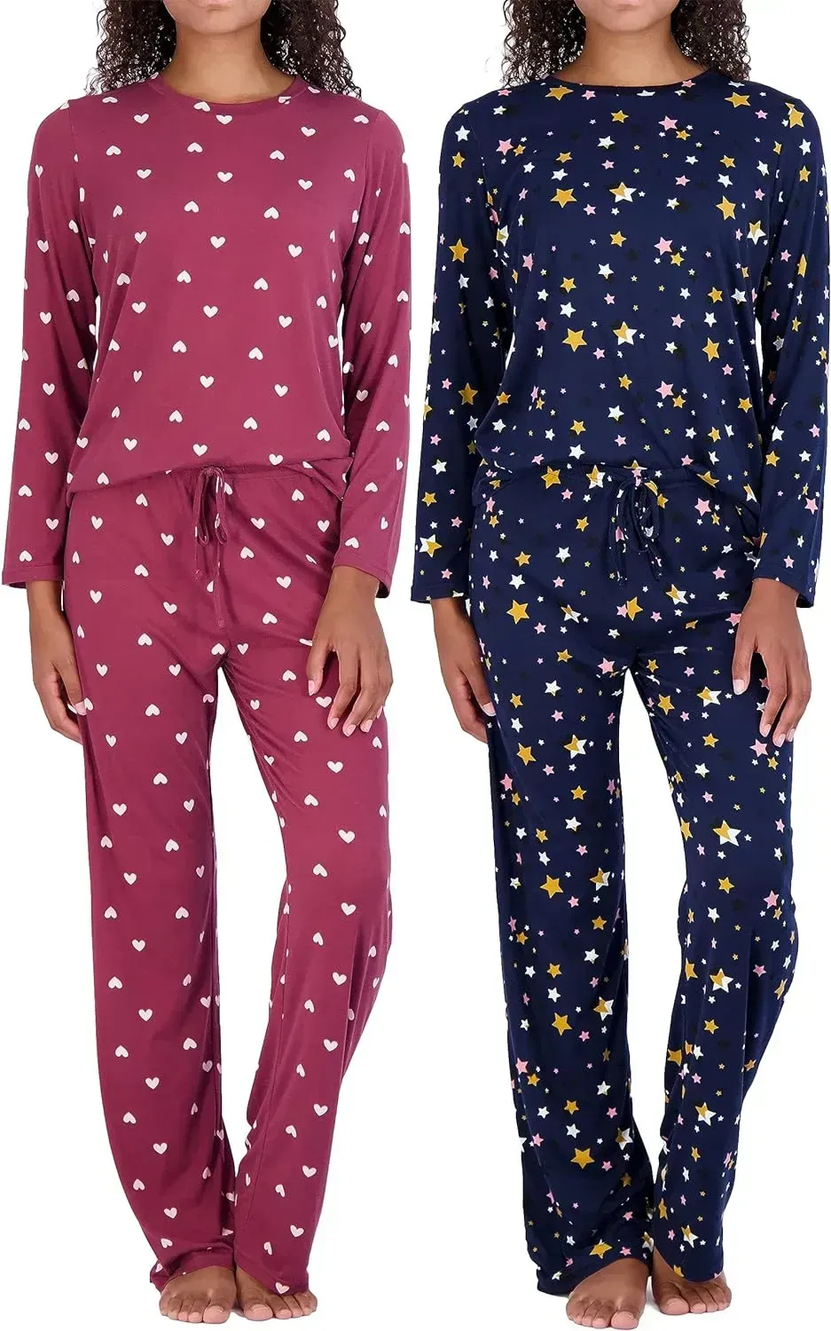 2 Pack: Women's Pajama Set Super-Soft Short & Long Sleeve Top With Pants (Available In Plus Size)