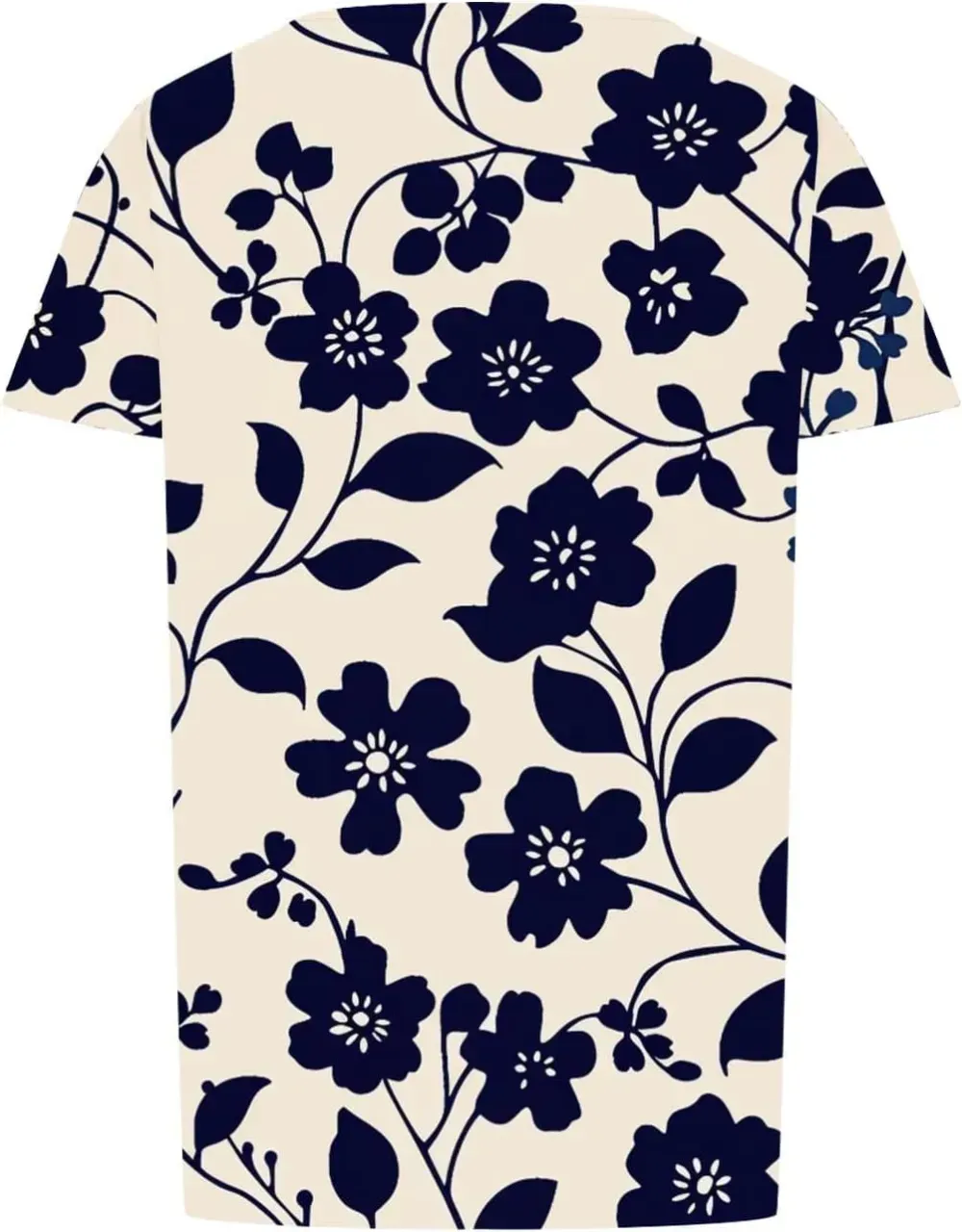 Womens Summer Pleated Front Shirts Tunics Casual Short Sleeved Loose Round Neck Boho Printed Tops Vacation Blouse