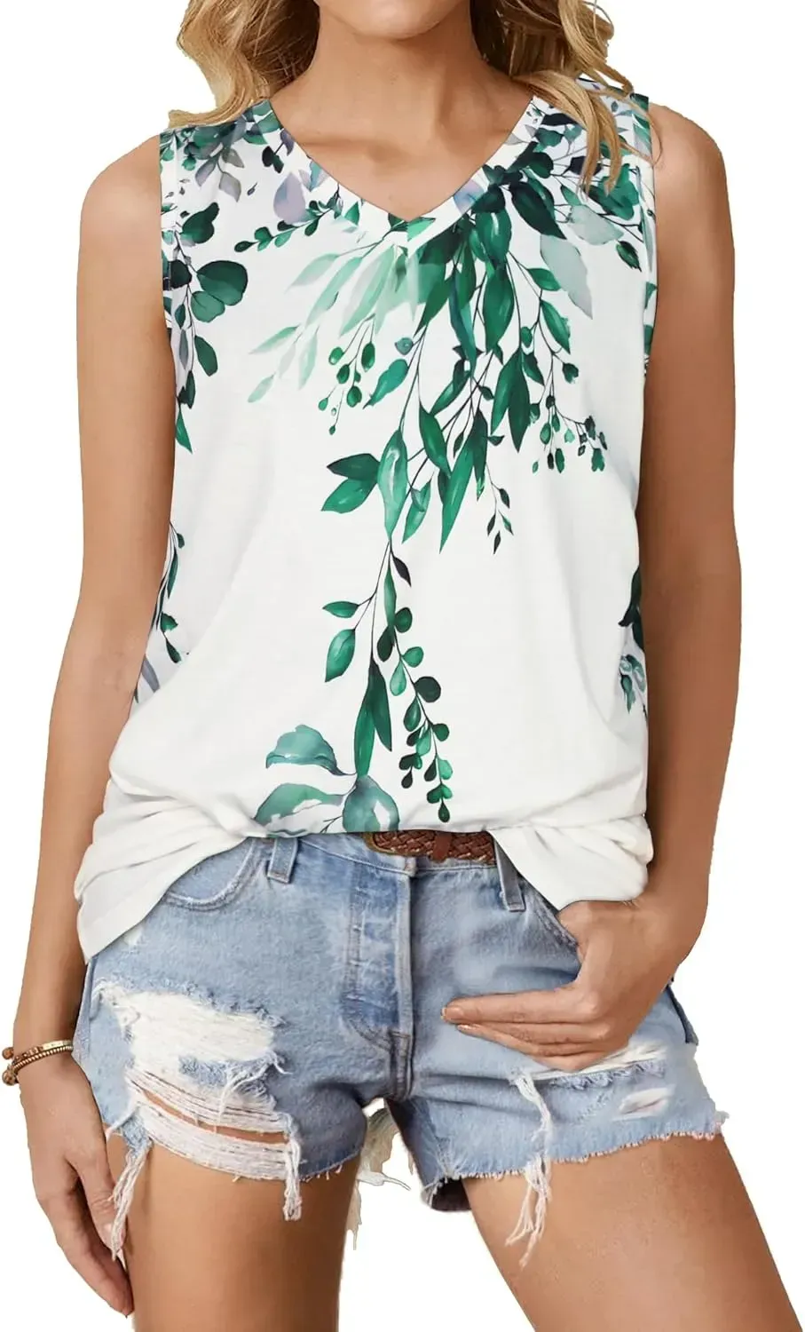 Summer Tops for Women Sleeveless V Neck Tshirt Loose Fit Casual Tank Tunic Blouse