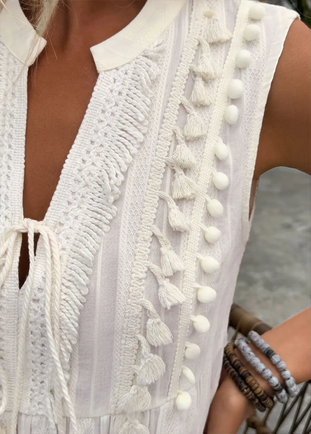 Beige Sleeveless V Neck Tank Top