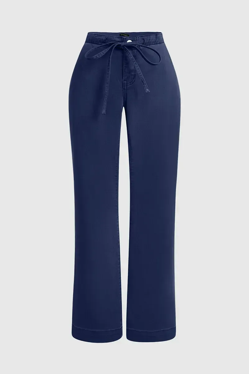 Drawstring Low Waist Wide Leg Jeans