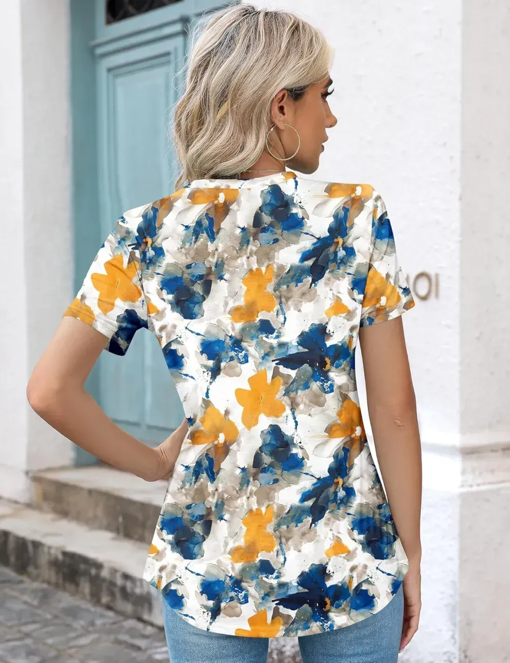 Kistore Womens Casual Crew Neck Short Sleeve Pleated Tops Blouses Fashion Clothes 2024