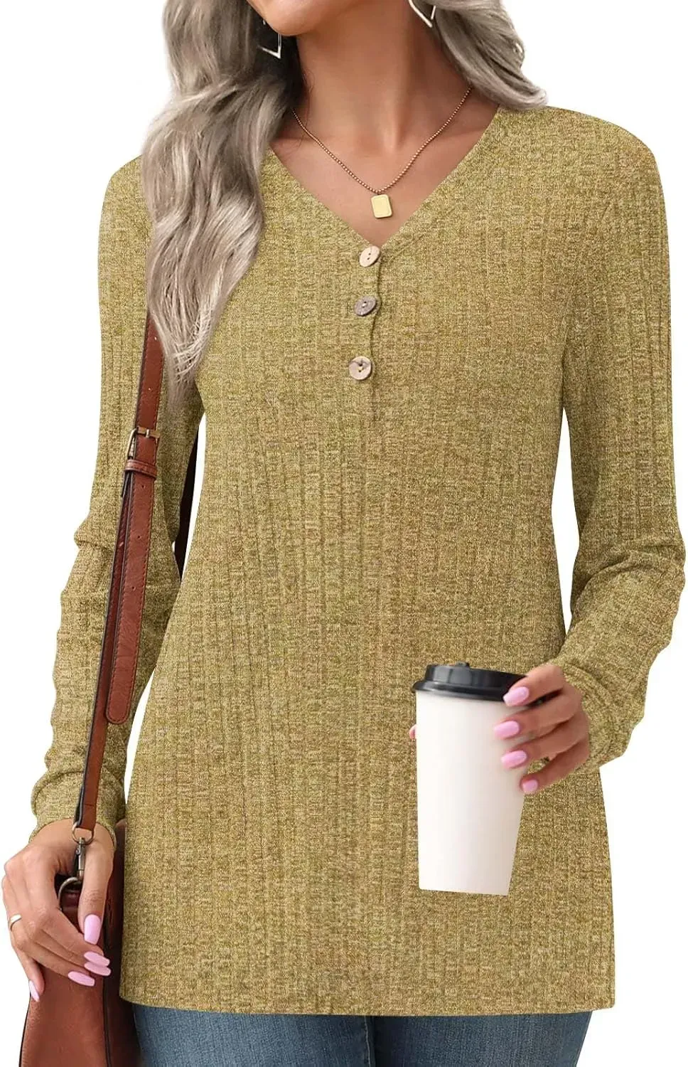 HOTGIFT Womens 2024 Fall Winter Tunic Tops Long Sleeve Casual T-Shirts Soft Comfy Stripe Blouse Lightweight