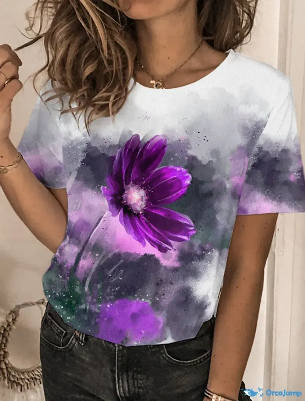 Women's Short Sleeve Floral Print T-Shirt