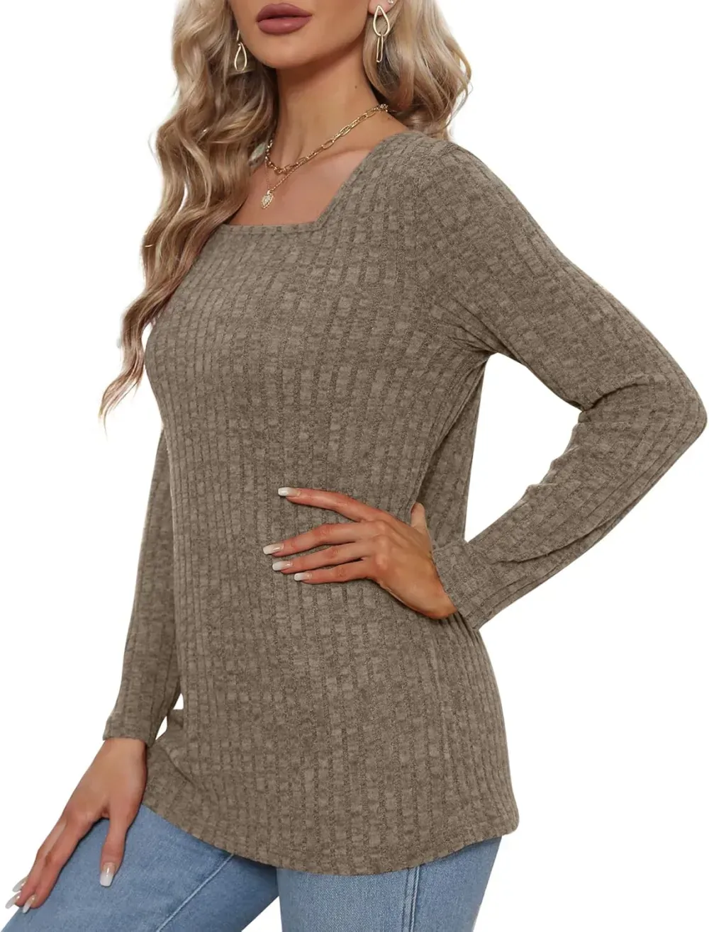 OFEEFAN Long Sleeve Shirts for Women Lightweight Crew Neck Casual Tunic Tops