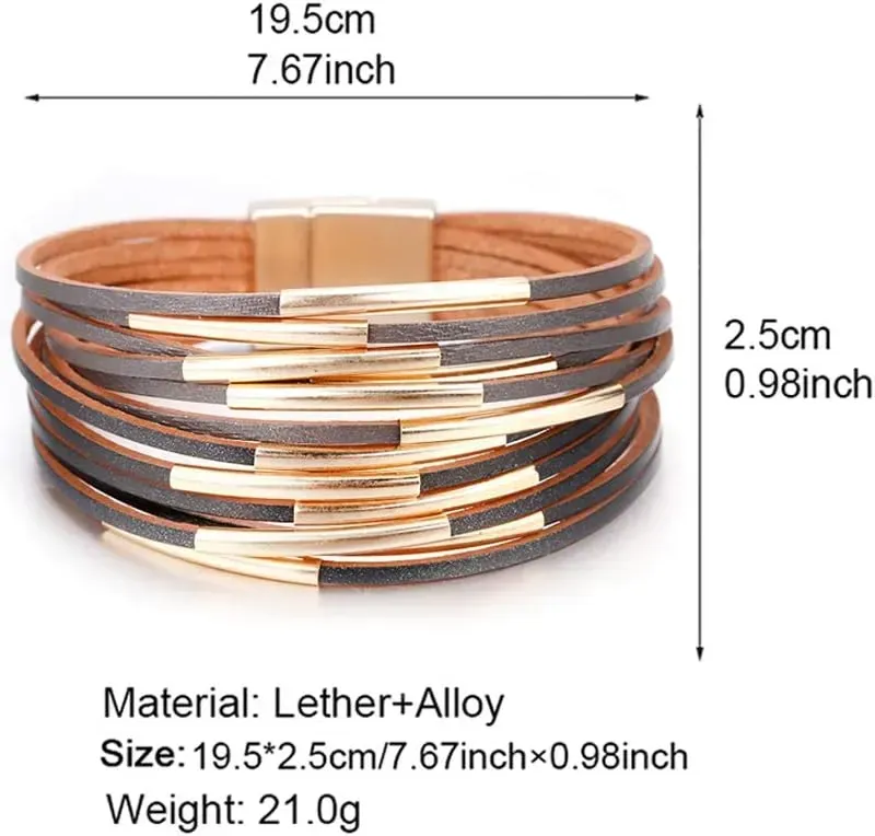 Fesciory Leather Wrap Bracelets for Women, Boho Leopard Multi-Layer Crystal Beads Cuff Bracelet Jewelry