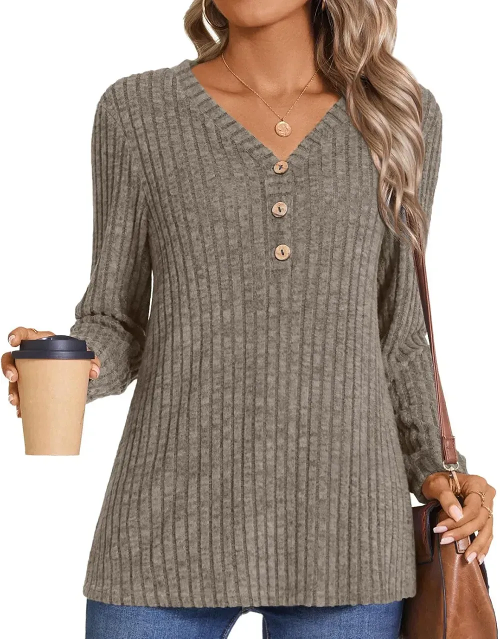 HOTGIFT Womens 2024 Fall Winter Tunic Tops Long Sleeve Casual T-Shirts Soft Comfy Stripe Blouse Lightweight