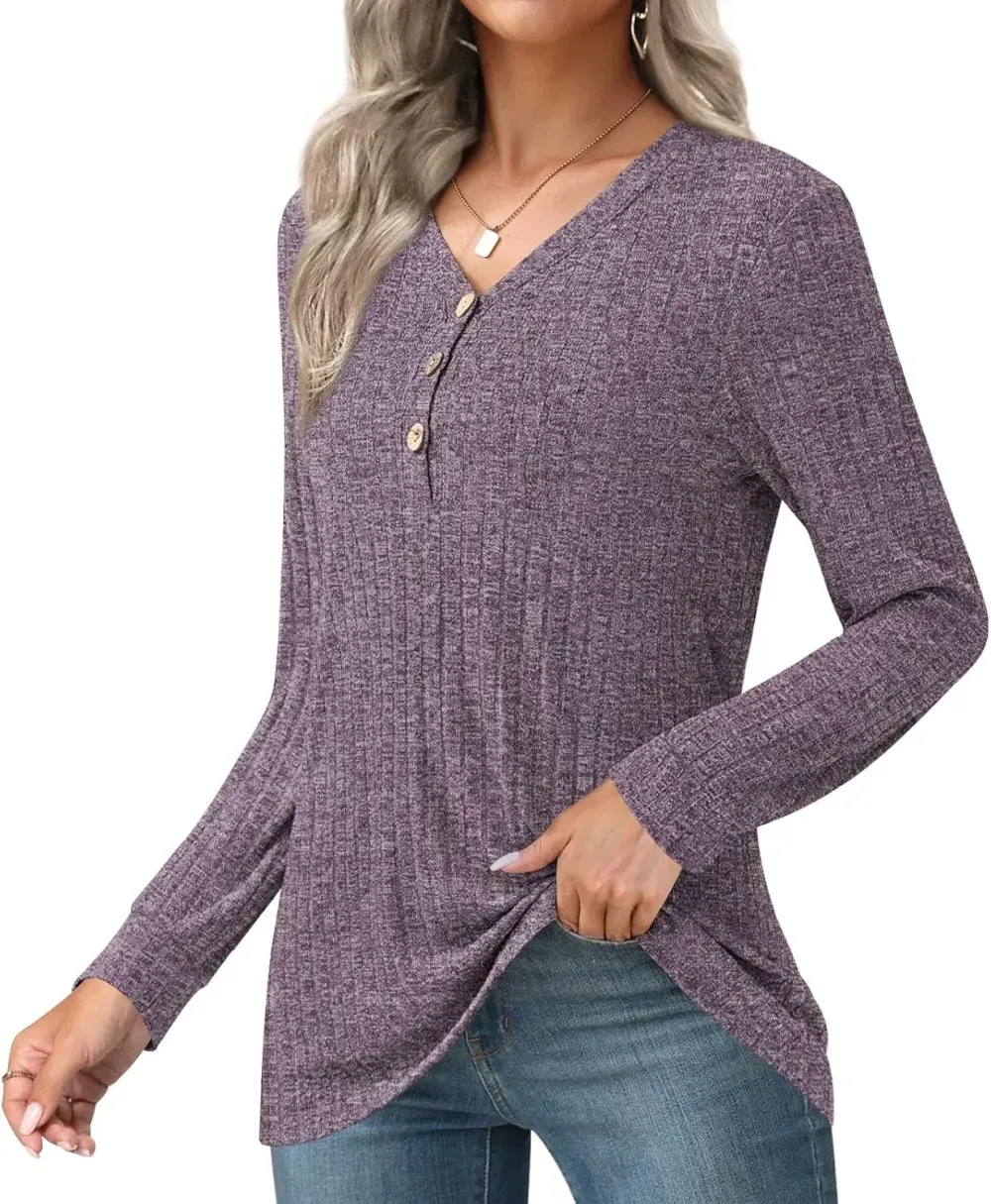 HOTGIFT Womens 2024 Fall Winter Tunic Tops Long Sleeve Casual T-Shirts Soft Comfy Stripe Blouse Lightweight