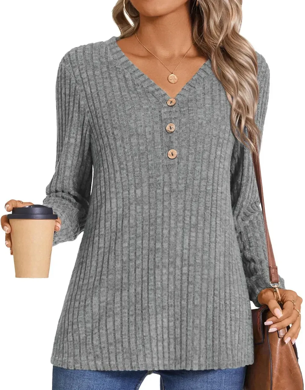 HOTGIFT Womens 2024 Fall Winter Tunic Tops Long Sleeve Casual T-Shirts Soft Comfy Stripe Blouse Lightweight