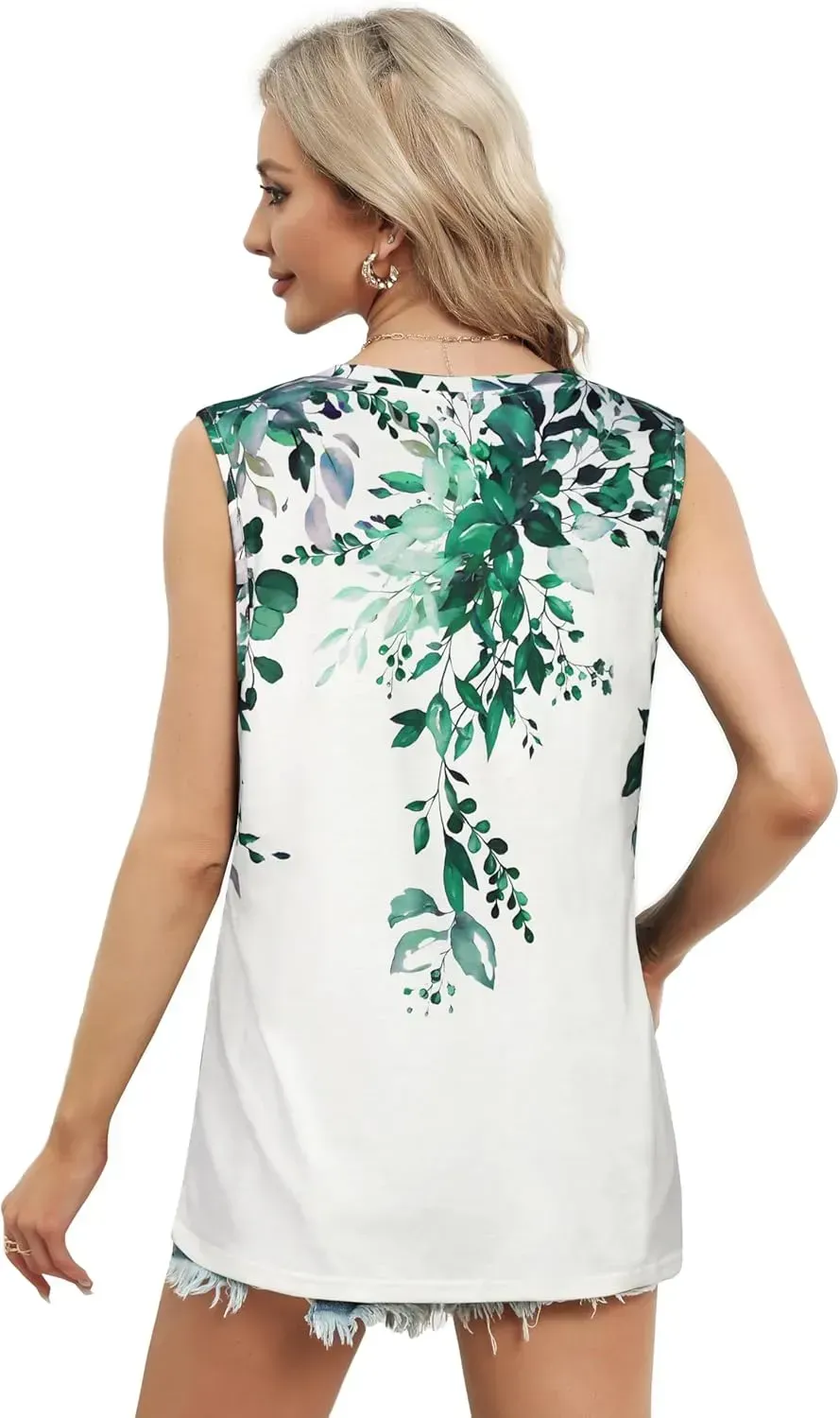 Summer Tops for Women Sleeveless V Neck Tshirt Loose Fit Casual Tank Tunic Blouse