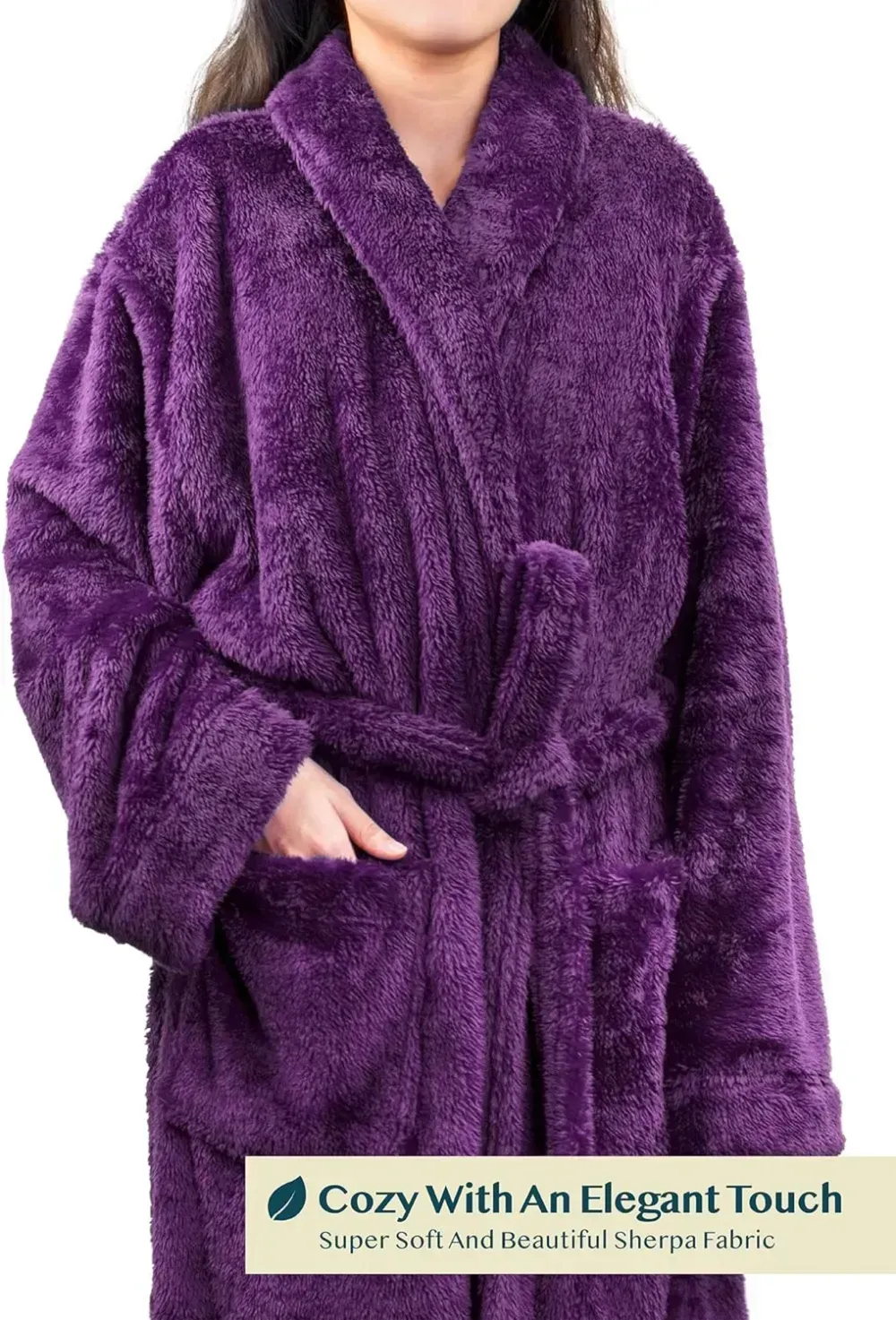 Premium Womens Plush Soft Robe Fluffy, Warm, Fleece Sherpa Shaggy Bathrobe