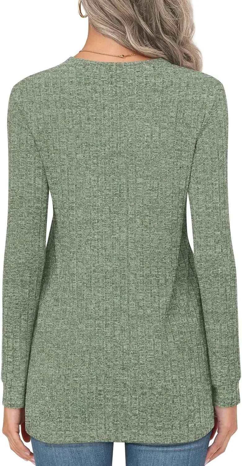 HOTGIFT Womens 2024 Fall Winter Tunic Tops Long Sleeve Casual T-Shirts Soft Comfy Stripe Blouse Lightweight