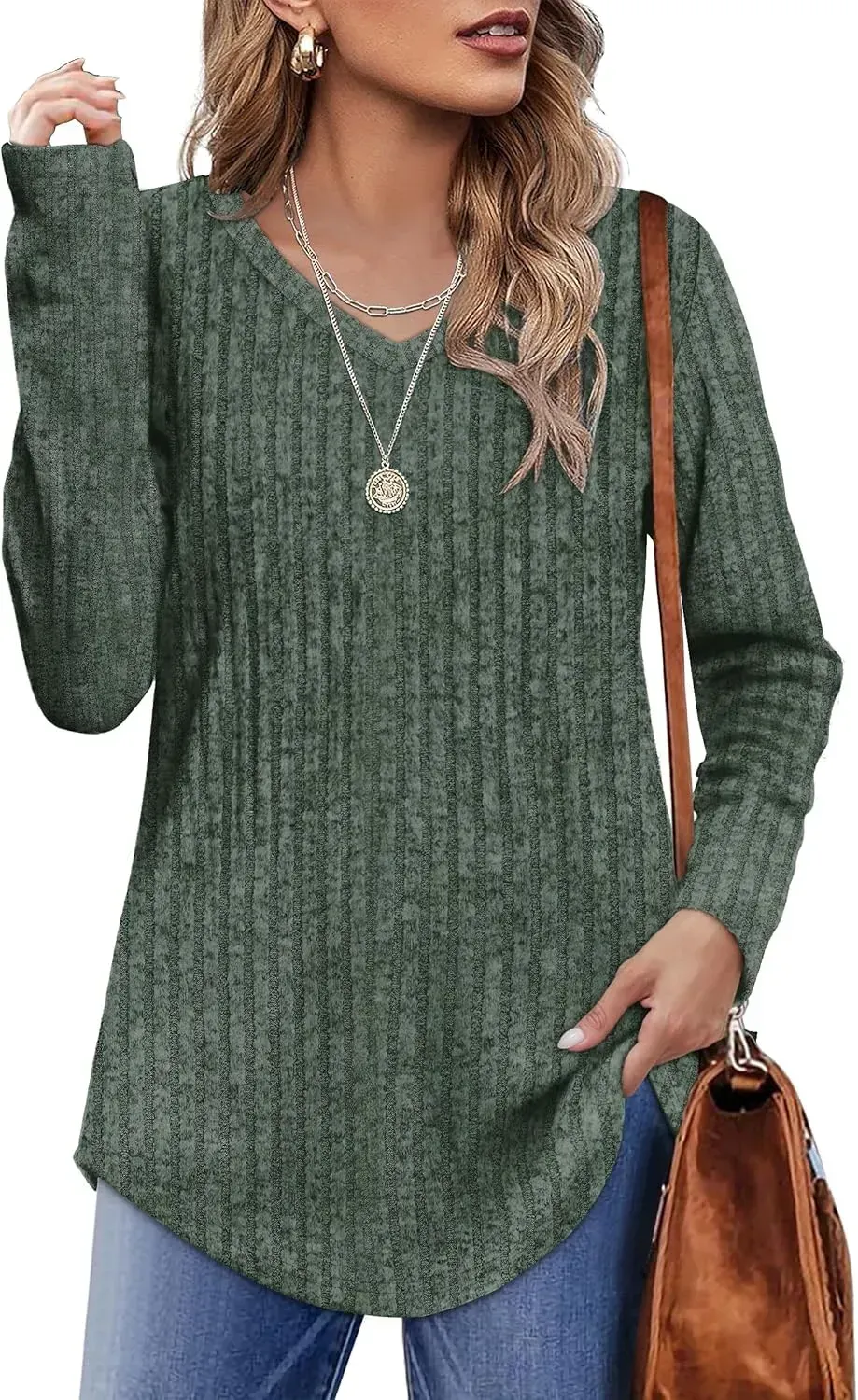 OFEEFAN Long Sleeve Shirts for Women Lightweight Crew Neck Casual Tunic Tops