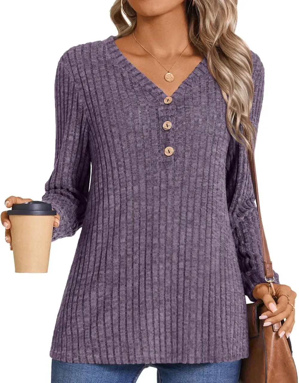 HOTGIFT Womens 2024 Fall Winter Tunic Tops Long Sleeve Casual T-Shirts Soft Comfy Stripe Blouse Lightweight