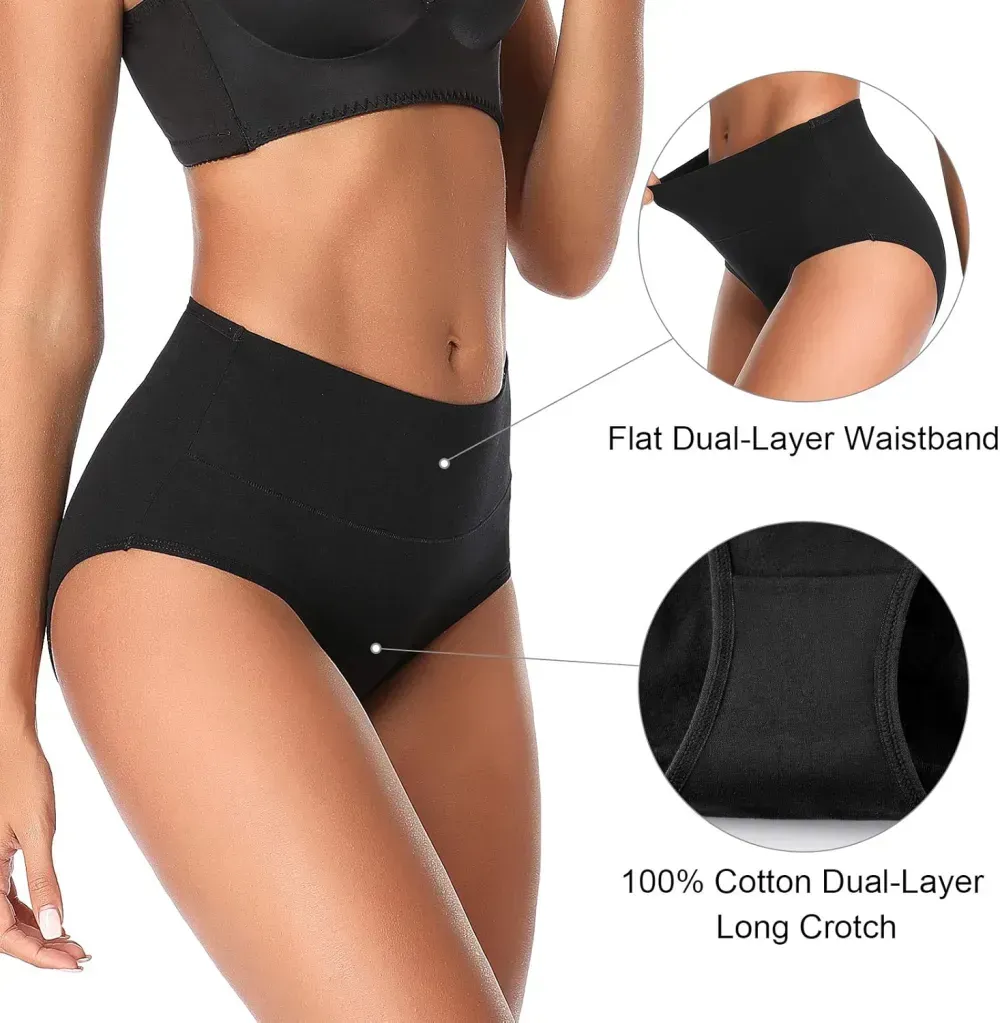 Womens Underwear,Cotton Mid Waist No Muffin Top Full Coverage Brief Ladies Panties Lingerie Undergarments for Women Multipack