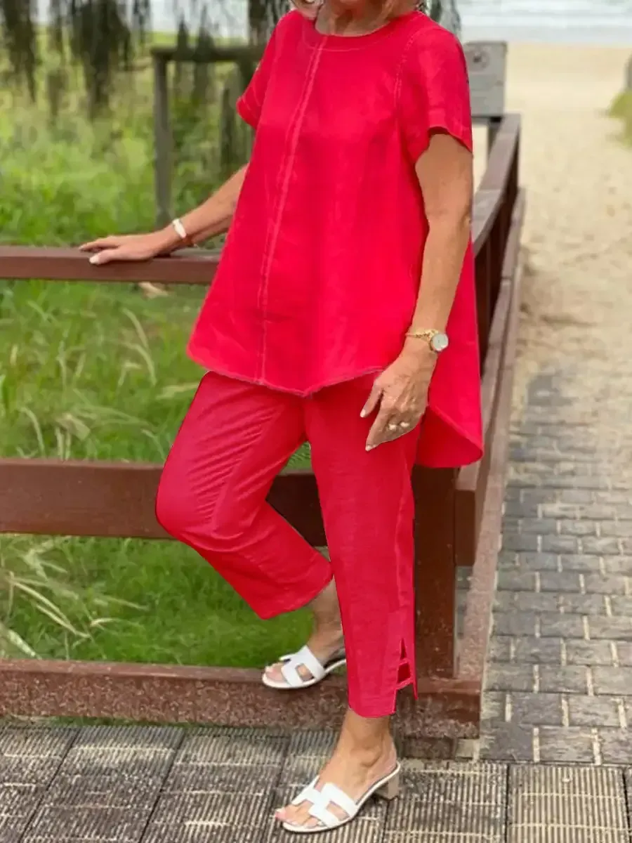 Casual Women's Short Sleeve Top And Pants Set