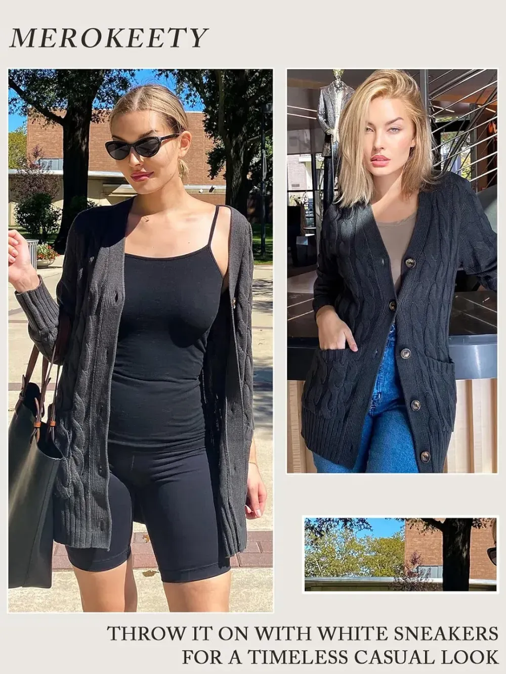 MEROKEETY Women's 2024 Fall Long Sleeve Cable Knit Sweater Open Front Cardigan Button Loose Outerwear