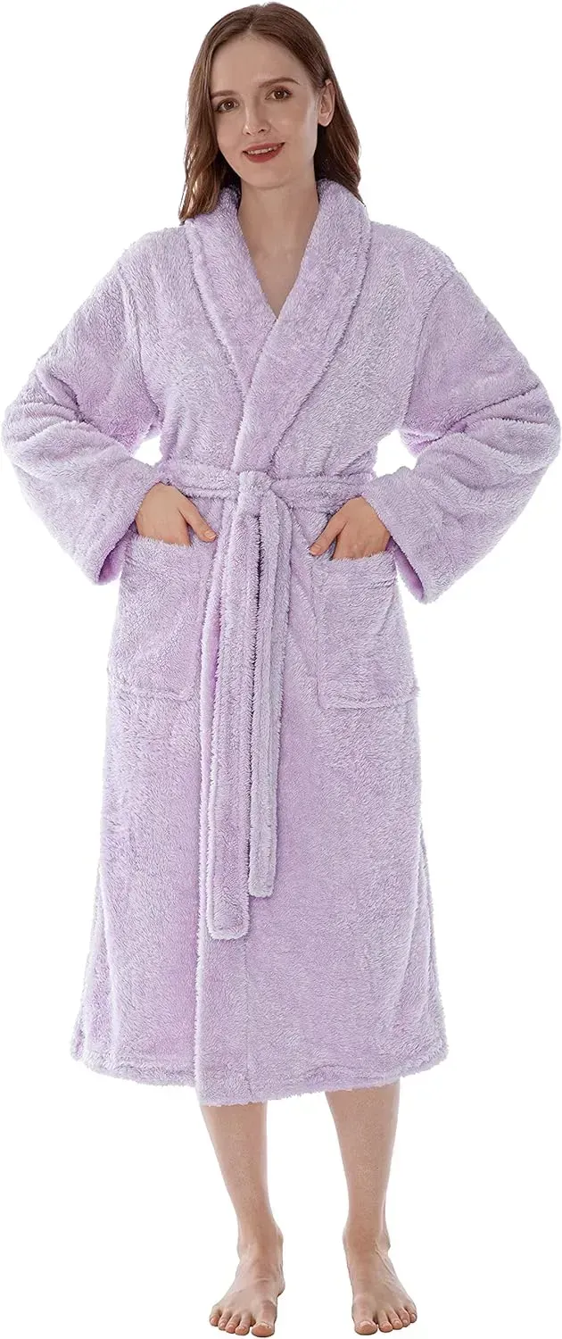 Premium Womens Plush Soft Robe Fluffy, Warm, Fleece Sherpa Shaggy Bathrobe