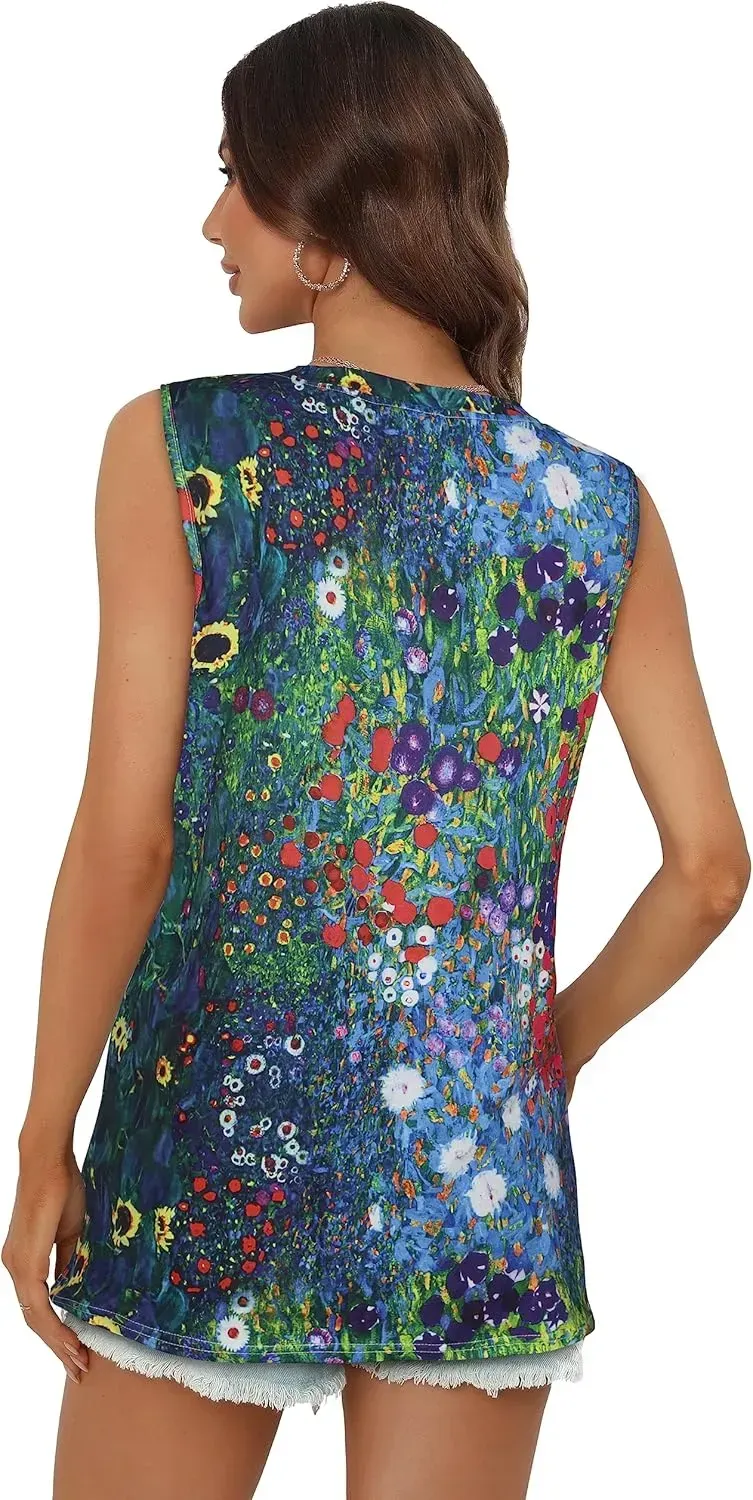 Summer Tops for Women Sleeveless V Neck Tshirt Loose Fit Casual Tank Tunic Blouse