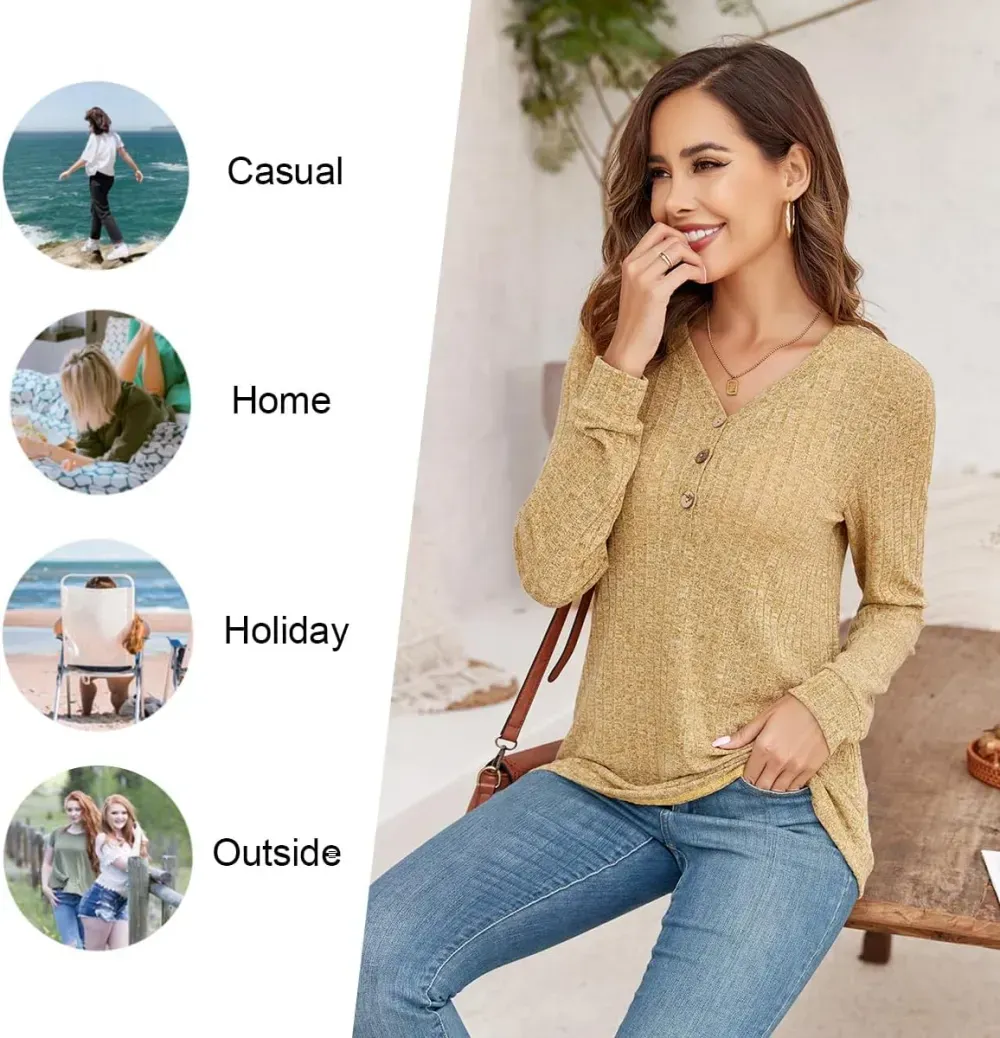 HOTGIFT Womens 2024 Fall Winter Tunic Tops Long Sleeve Casual T-Shirts Soft Comfy Stripe Blouse Lightweight