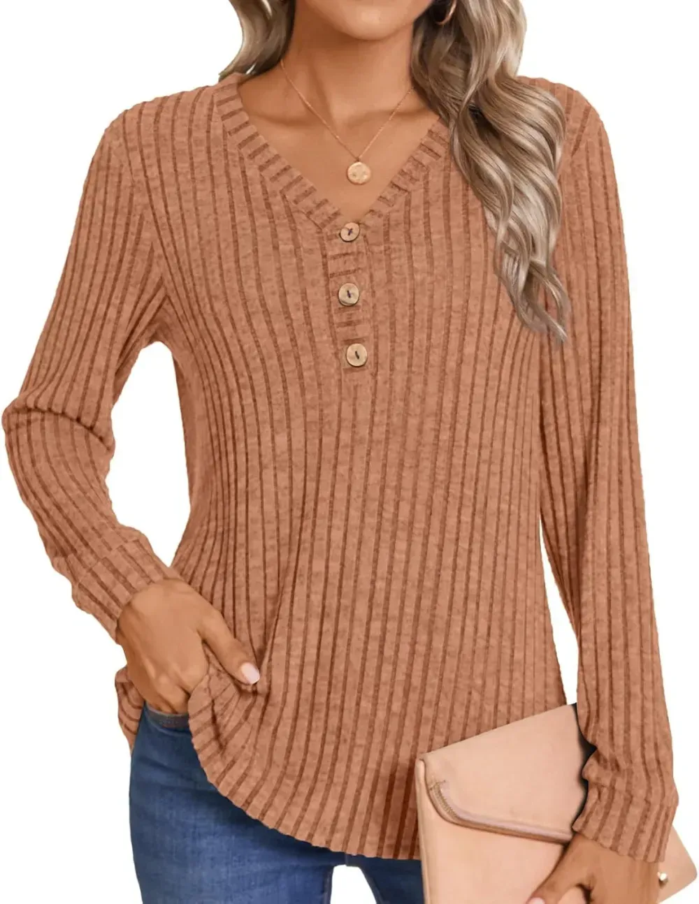 HOTGIFT Womens 2024 Fall Winter Tunic Tops Long Sleeve Casual T-Shirts Soft Comfy Stripe Blouse Lightweight