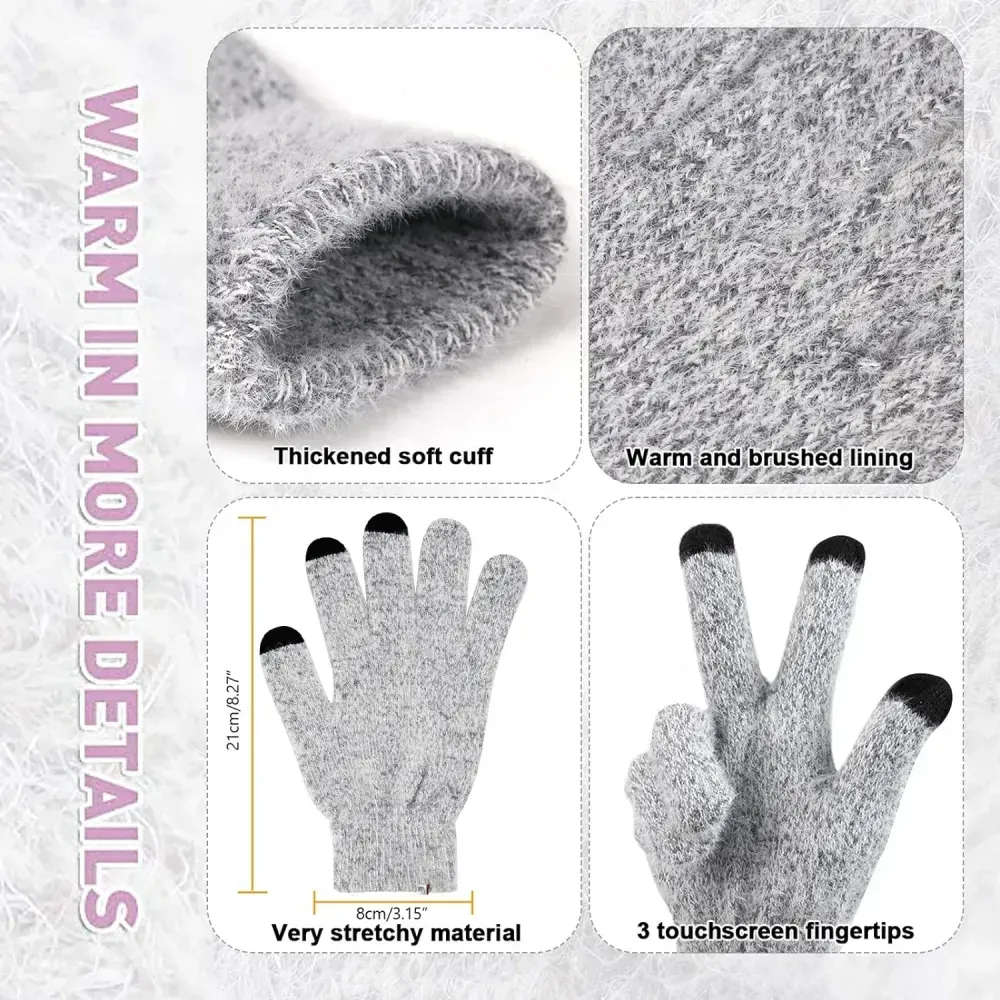 Womens Winter Warm Knit Beanie Hat Touchscreen Gloves Long Scarf Set with Fleece Lined Skull Caps Neck Scarves for Women Men